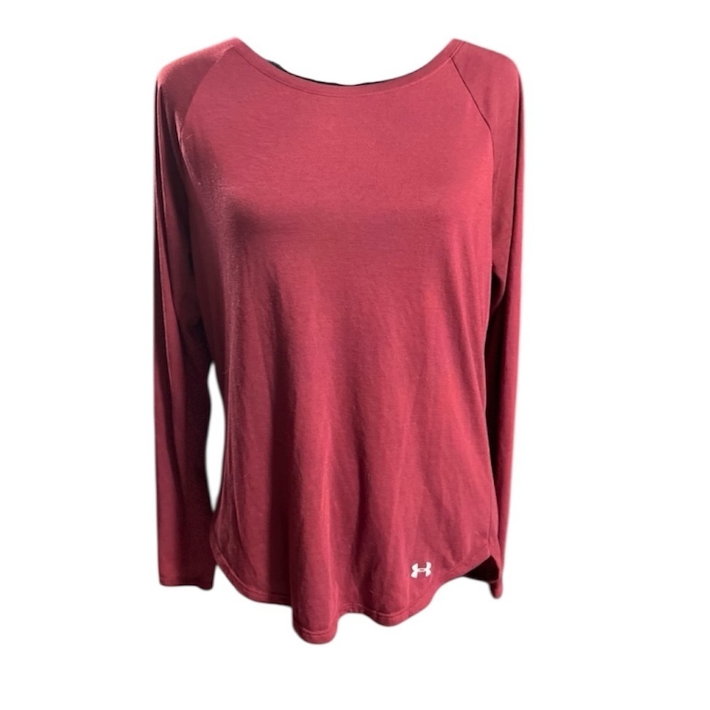 EUC- BURGUNDY UNDER ARMOUR HEAT GEAR LONG SLEEVE SHIRT OPEN BACK SZ M